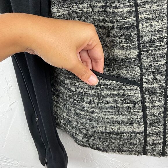 Ann Taylor Black White Tweed Mixed Media Full Zip Blazer Jacket 0 - Picture 4 of 7